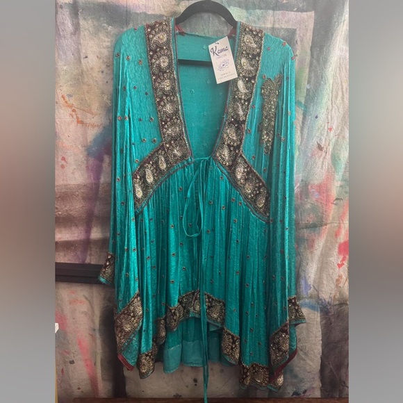 Handmade Teal Embellished Tunic - Picture 1 of 5